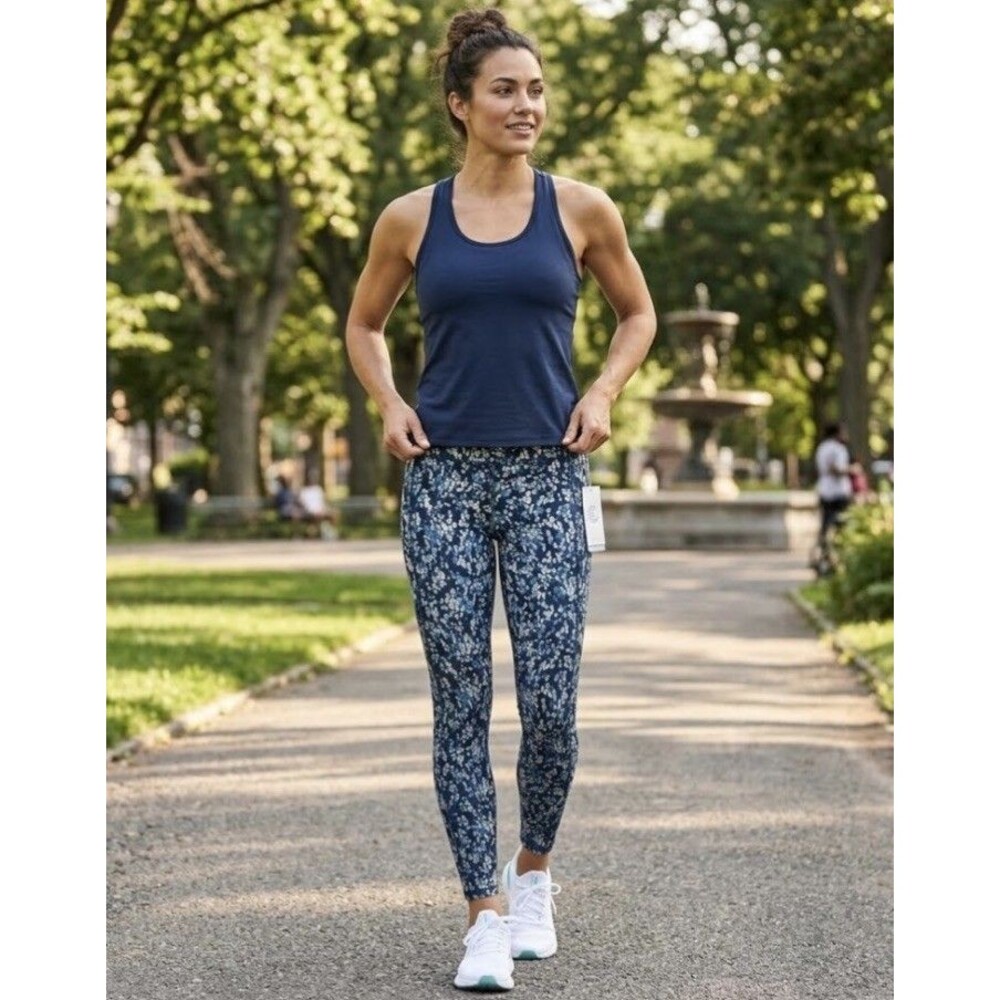 Johnny Was Calme Legging Women XS Endurance High Waist Polka Dot Blue Athleisure